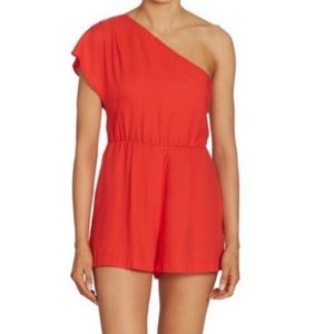 Red Alice and Olivia One Shoulder Romper